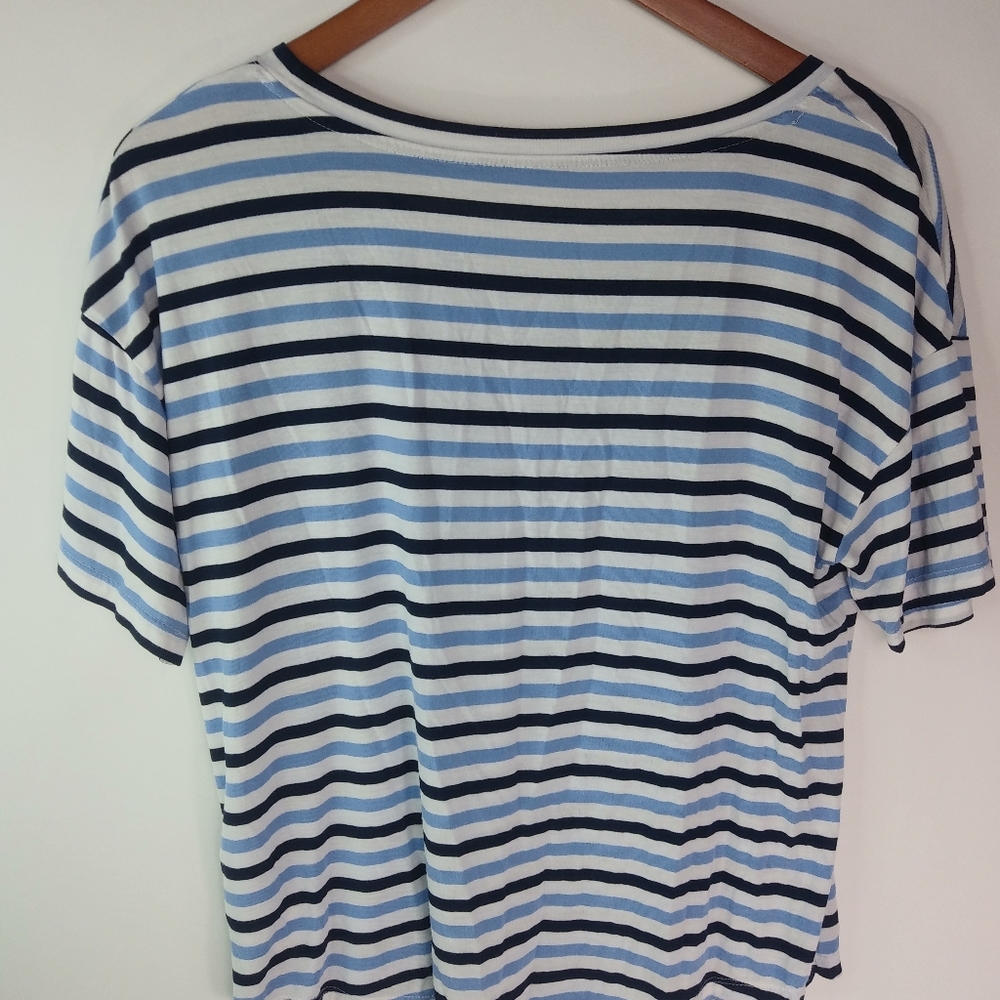 GAP Body M Short Sleeved Black Blue White Striped Top - Picture 2 of 7